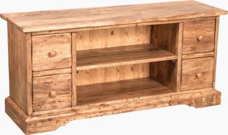 Biscottini International Biscottini - Mueble Porta Tv De Estilo Country De Madera Maciza Acabado Com Efecto Natural 129x40x60 Cm