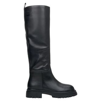 Estro & Luminara Schoenen, Dames, Zwart, 40 EU, Leer, Dames Zwarte Leren Winterlaarzen met Elastische Schacht