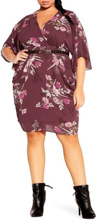 City Chic Lila Floral Print Faux Wrap Dress in Purple Floral at Nordstrom, Size Xl