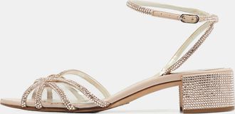 Rene Caovilla Ren&eacute; Caovilla Beige Satin Crystal Embellished Cleo Ankle Strap Sandals