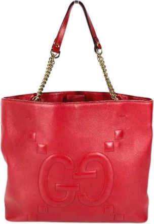 Gucci Pre-owned Leren Tote Bag - Dames - Vintage Shopper - Rood - ONE Size - Leer - Vintage