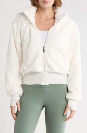 DKNY Faux Fur Zip Jacket with Removable Hood in Ivory at Nordstrom Rack, Size X-Small