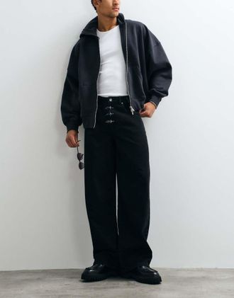 Liquor & Poker Jeans ampi neri con alamari in metallo-Nero