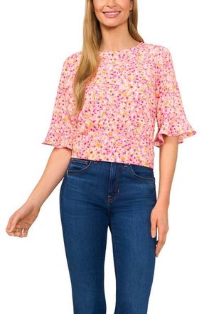 CeCe by Cynthia Steffe Floral Ruffle Sleeve Top in Pink Multi/New Ivory at Nordstrom, Size X-Large