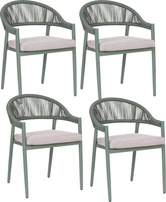 Beliani Conjunto De 4 Sillas De Jard&iacute;n Con Cojines Metal Aluminio Con Acabado En Pintura En Polvo Gris Pardo Y Verde Ormea