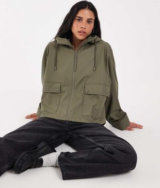 Only giacca impermeabile con cappuccio in khaki-Verde