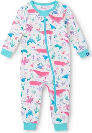 Hatley Painted Sealife Organic Cotton Zip Romper in White at Nordstrom, Size 12-18M