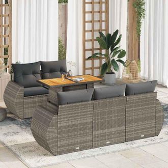 vidaXL Set De Muebles De Jard&iacute;n 6 Pzas Y Cojines Rat&aacute;n Sint&eacute;tico Gris Vidaxl