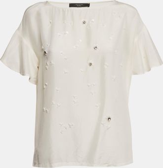 Max Mara White Sequin Embroidered Silk And Jersey Top