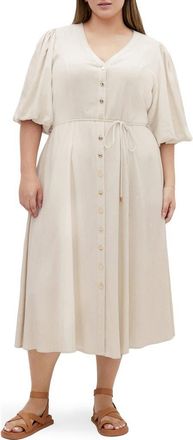 City Chic Dahlia Puff Sleeve Midi Dress in Natural at Nordstrom Rack, Size Xs/14W