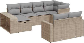 vidaXL Juego De Sof&aacute;s Jard&iacute;n Con Cojines Beige 10 Pzas Rat&aacute;n Sint&eacute;tico Vidaxl