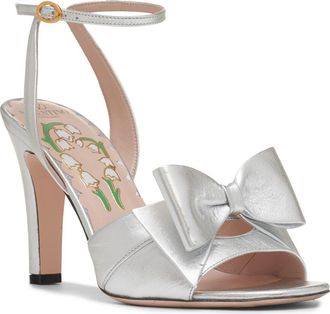 Valentino Garavani Bowow Metallic Ankle Strap Sandal in Silver at Nordstrom, Size 10.5Us