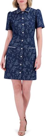 Eliza J Floral Jacquard Bead Detail Denim Shirtdress at Nordstrom Rack, Size 6