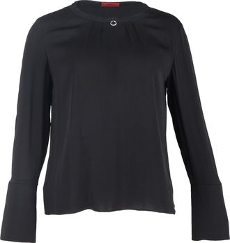 HUGO BOSS Ring-Embellished Long Sleeve Top in Black Polyester