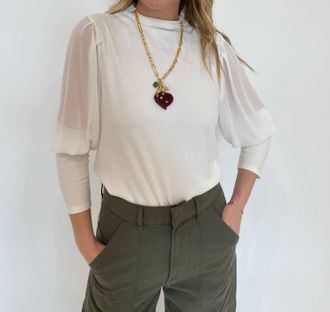 M&eacute;lissa Nepton Melody Sheer Sleeve Top In Off White