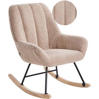 Beliani Mecedora De Boucl&eacute; Elegante Tapicer&iacute;a De Borreguito Patas De Metal Negro Reposabrazos Respaldo Amplio Sala De Estar Beige Kinno