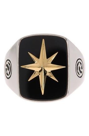 Effy Sterling Silver & 18K Yellow Gold Star Onyx Ring in Black at Nordstrom Rack, Size 10