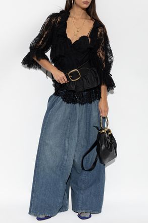 Chlo&eacute; Lace Peplum Top, Womens, Black
