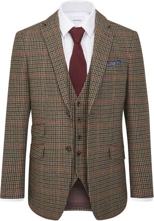 Skopes Mens Whitaker Tailored Suit Jacket in Lovat and Red Dogtooth 54L