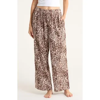 Open Edit Print Flannel Boxer Pajama Pants in Ivory- Pink Mixed Animal at Nordstrom Rack, Size X-Large