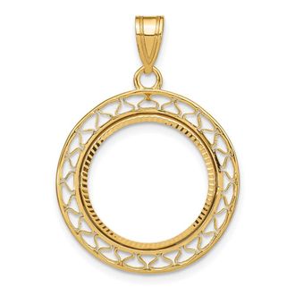 Diamond2Deal 14k Yellow Gold and Diamond-cut Fancy Wire 16.5mm Prong Coin Bezel Pendant