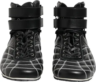 Dolce & Gabbana Black Quilted Leather Lace Up Sneakers Mens Shoes