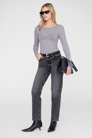 Anine Bing Sylvie Long Sleeve Tee in Heather Grey at Nordstrom, Size Small