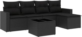 vidaXL Vidaxl - Set De Sof&aacute;s De Jard&iacute;n 6 Piezas Y Cojines Rat&aacute;n Sint&eacute;tico Negro