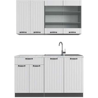 Vicco Cocina Para Solteros Fame-line, Casa De Campo Blanca/antracita, 140 Cm, Et M&aacute;rmol