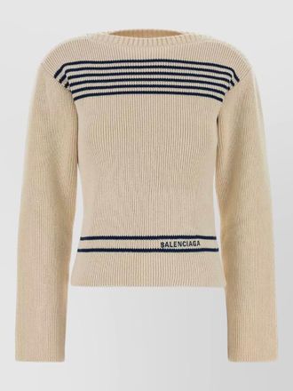 Balenciaga cotton crew neck striped ribbed sweater