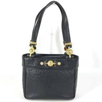 Versace Black Leather Shoulder Bag Tote Bag (Pre-Owned)