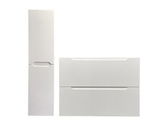 Vente-Unique Mueble simple lavabo suspendido con columna - Blanco - 80 cm - STEFANIE