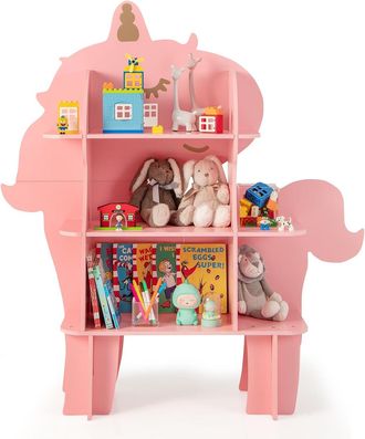 Costway Costway - Estanter&iacute;a Infantil, Estanter&iacute;a Madera Para Ni&ntilde;os, Juguetero Pared Con Estantes De Almacenamiento Abiertos, Sistema Antivuelco,librer&iacute;a Infa