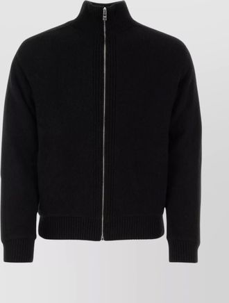 Prada ribbed funnel neck cardigan with zip pockets