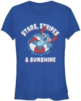 Lilo & Stitch Juniors Lilo & Stitch Stars Stripes and Sunshine T Shirt in Royal Blue at Nordstrom, Size Xx-Large