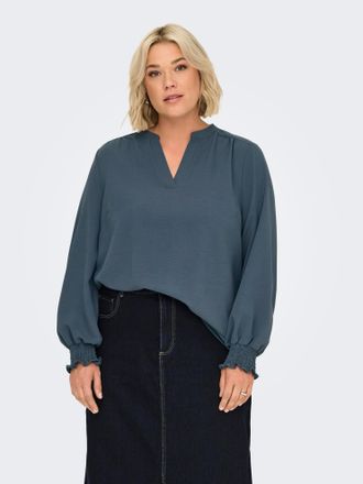 Only Carmakoma Shirtbluse ONLY CARMAKOMA CARMETTA LIFE V-NECK TOP WVN NOOS, Damen, Gr. 46, blau (ombre blau), Web, Obermaterial: 100% Polyester, unifarben, regular f