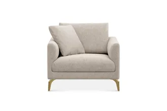 Castlery Lena Armchair Customized, (Performance Classic Twill) Light Grey (Brass Legs), Spill Resistant, Removable Covers for Castlery