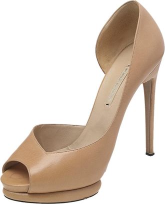 Nicholas Kirkwood Beige Leather Peep Toe Platform Pumps