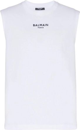Balmain Geborduurd Parijs Tanktop - Heren - Tops zonder mouwen - Wit - L - Katoen - Tops
