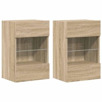 Berkfield Home TV Wall Cabinets with LED Lights 2 pcs Sonoma Oak 40x30x60.5 cm in Light Tan