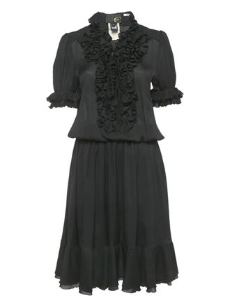 Cavalli crepe frill-detail midi dress - Black