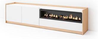 Skraut Home Skraut Home - Mueble Tv, Televisi&oacute;n, 207x37x50cm, Para Tv Hasta 80, Chimenea El&eacute;ctrica, Blanco Y Roble Soft