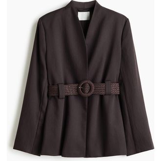 H&M Belted Lapelless Blazer in Dark Brown at Nordstrom, Size X-Small