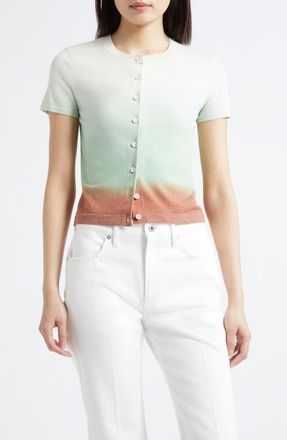 3.1 Phillip Lim Short Sleeve Crop Wool Blend Cardigan in Flame-Cactus Multi at Nordstrom, Size X-Small