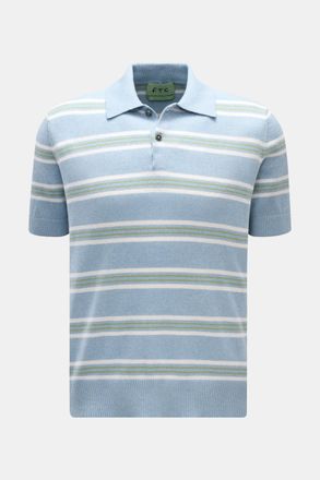 FTC Men - Short sleeve knit polo light blue/white/green striped