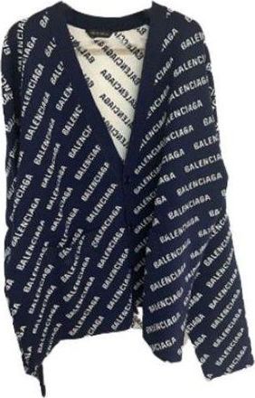 Balenciaga Allover Logo Knit Cardigan Blue White 736248T32338502