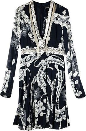 Just Cavalli Black & white chains print crepe dresss Size S