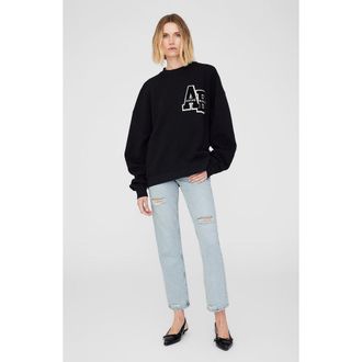 Anine Bing Miles Oversized Sweatshirt Letterman in Black at Nordstrom, Size Xx-Small