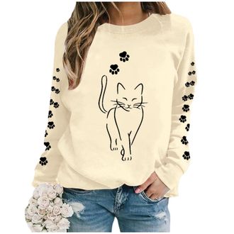 Generic Christmas Christmas Cat Sweatshirts Christmas Lights Shirt Crewneck Holiday Pullover Sweater Long Sleeve Pullover Blouse Crew Neck Oversized Christmas