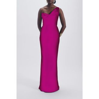 Amsale One Shoulder Draped Gown in Magenta at Nordstrom, Size 16